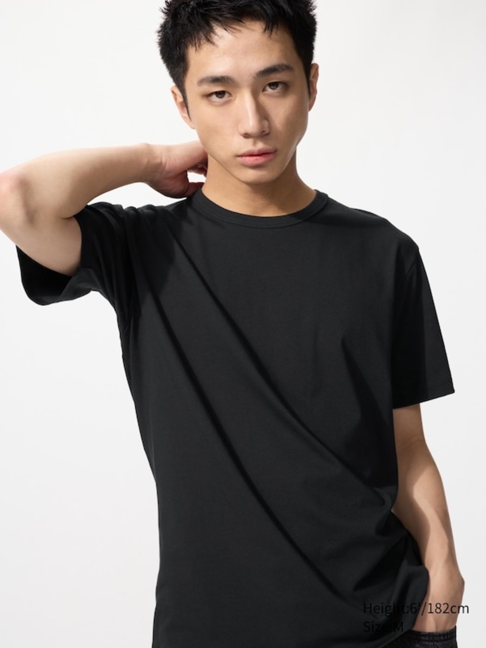 Uniqlo Men's Airism Black Crewneck Cotton Blend Short Sleeve Tee L